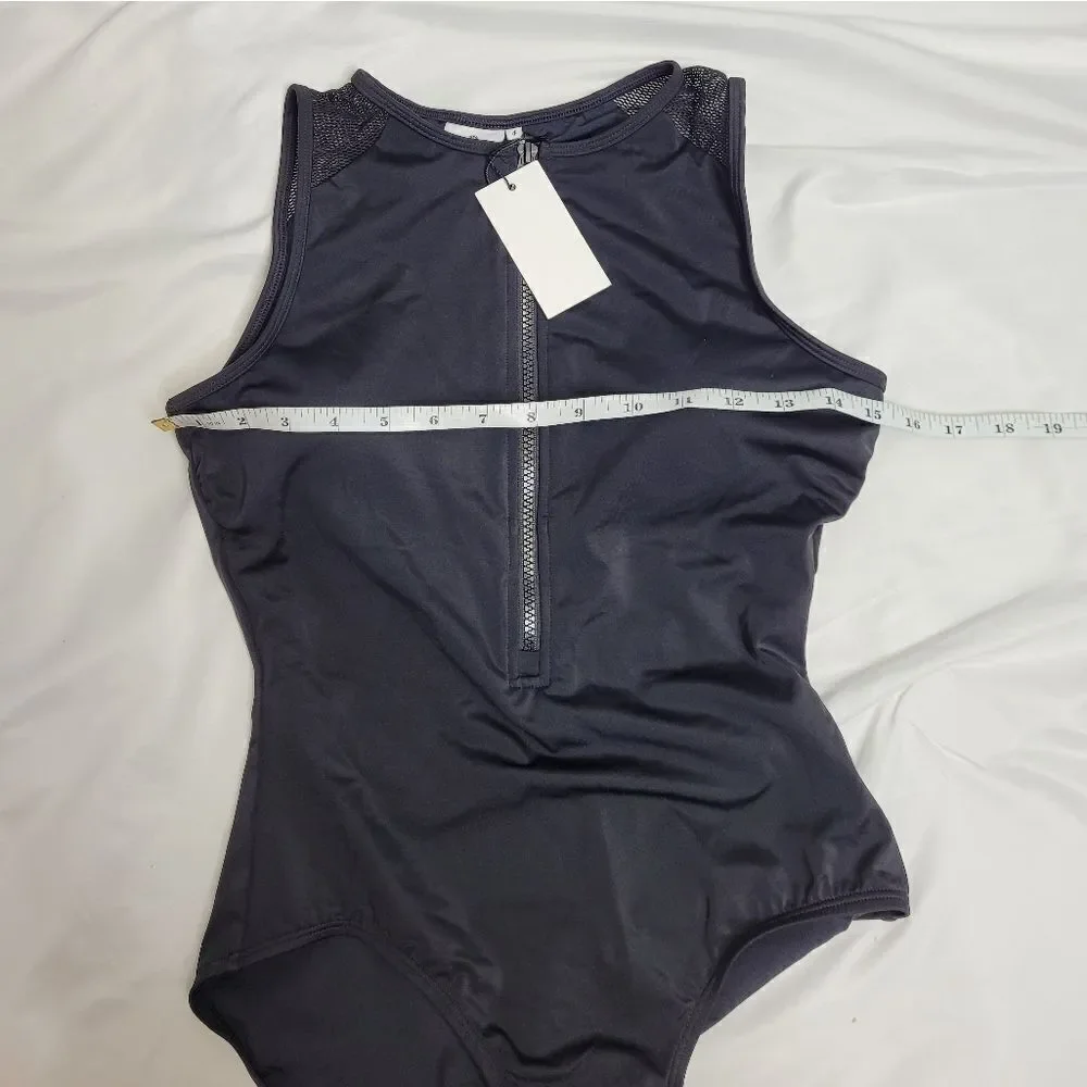 NEW Hermoza‎ black mesh panel Katherine zip front one piece swimsuit 4